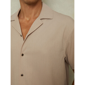 REISS HUNT Textured Crepe Cuban Collar Shirt